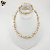 (MSET-53) Gold Laminate - 8mm Champagne Mallorca Pearls Set.