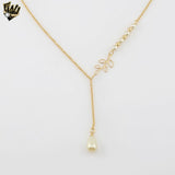 (1-6416) Gold Laminate - 2mm Rolo Link Leaf Pearl Necklace - BGF