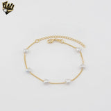 (1-0731-2) Gold Laminate - Heart Pearl Bracelet - 7" - BGF