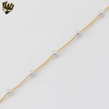 (1-0736-1) Gold Laminate - 1mm Curb Link Pearls Bracelet - 7" - BGF