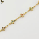 (1-0159) Gold Laminate - 7.5mm Multicolor Cross Anklet - 10” - BGF