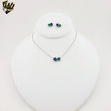 (2-66022) 925 Sterling Silver - 1mm Link Blue and Green Set.