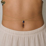 (1-6494-2) Gold Laminate - 2mm Figaro Link Blue Zircon Body Chain - BGF