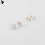 (2-3021) 925 Sterling Silver - Square Zircon Stud Earrings.