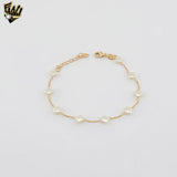(1-0785-1) Gold Laminate - Flower Pearl Bracelet - 7" - BGF