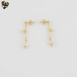 (1-1231-3) Gold Laminate - Dangling Pearl Earrings - BGF