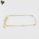 (1-0154) Gold Laminate - Heart and Pearls Anklet - 10” - BGF