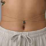 (1-6494-1) Gold Laminate - 2mm Figaro Link Green Zircon Body Chain - BGF