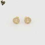 (1-1139-2) Gold Laminate -  Round Flower Stud Earrings - BGF