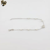 (2-0421) 925 Sterling Silver - Pearls and Zircon Heart Bracelet - 6.5"