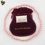 (MSET-38) Gold Laminate - 8mm Pink Mallorca Pearls Set.