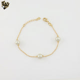 (1-0757-1) Gold Laminate - Balls Link Pearl Bracelet - 7" - BGF