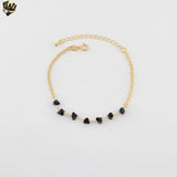 (1-0740) Gold Laminate - 2.5mm Curb Link Black Stones Bracelet - 7" - BGF