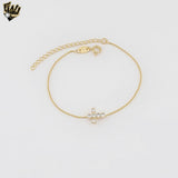 (1-0701-1) Gold Laminate - Single Zircon Cross Bracelet - BGF - 6.5"