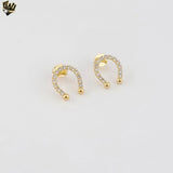 (1-1212-9) Gold Laminate - Horseshoes Zircon Stud Earrings - BGF