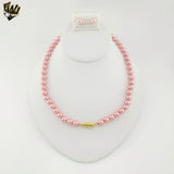 (MSET-38) Gold Laminate - 8mm Pink Mallorca Pearls Set.