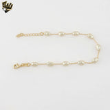 (1-0611-1) Gold Laminate - Dainty Pearl Bracelet - 7" - BGF