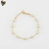 (1-0611-1) Gold Laminate - Dainty Pearl Bracelet - 7" - BGF