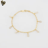 (1-0632) Gold Laminate - Zircon Charms Paper Clip Bracelet - 7" - BGF