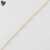 (1-0489-1) Gold Laminate - 1mm Link Pearl Heart Bracelet - 7” - BGF