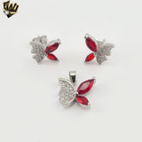 (2-6356) 925 Sterling Silver - Red Butterfly Set.
