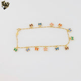 (1-0086) Gold Laminate - 2mm Figaro Link Butterfly Charms Anklet - 9.5" - BGF