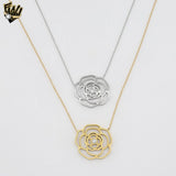 (4-7105) Stainless Steel - Zircon Rose Necklace - 16"