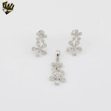 (2-6354) 925 Sterling Silver -Zircon Double Flower Set.