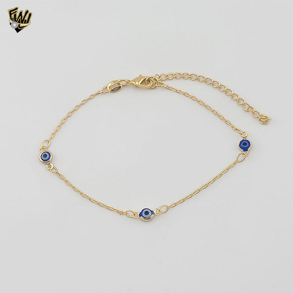 (1-0657) Gold Laminate - 1mm Evil Eye Link Bracelet - BGF