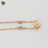 (1-0153) Gold Laminate - 2.5mm Link Flower and Butterfly Anklet - 10” - BGF