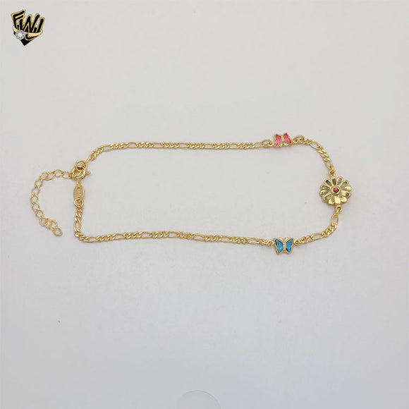 (1-0153) Gold Laminate - 2.5mm Link Flower and Butterfly Anklet - 10” - BGF