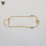 (1-0153) Gold Laminate - 2.5mm Link Flower and Butterfly Anklet - 10” - BGF