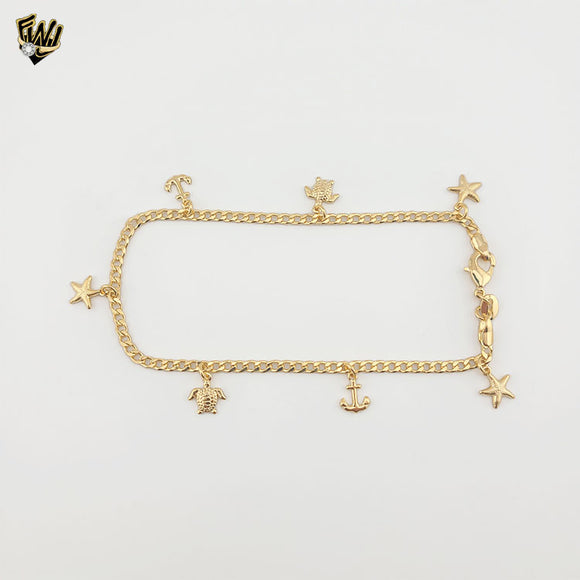 (1-0041) Gold Laminate - 2.5mm Link Sea Charms Anklet - 10