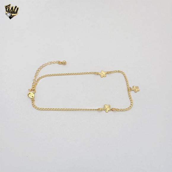 (1-0270) Gold Laminate - 2 mm Link Flowers Anklet - 10” - BGF