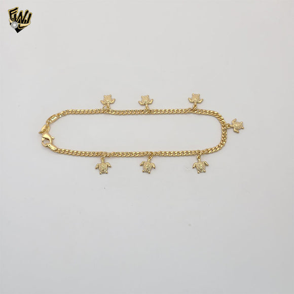 (1-0102) Gold Laminate - 3mm Curb Link Charms Anklet - 9.5” - BGF