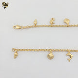 (1-0185) Gold Laminate - 3mm Link Charms Anklet - 10" - BGF