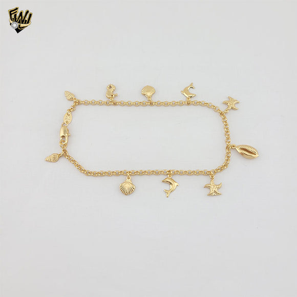 (1-0185) Gold Laminate - 3mm Link Charms Anklet - 10