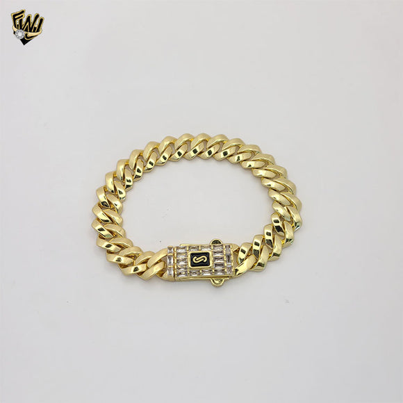 (1-60021) Gold Laminate - 7mm Zircon Curb Link Men Bracelet - 8