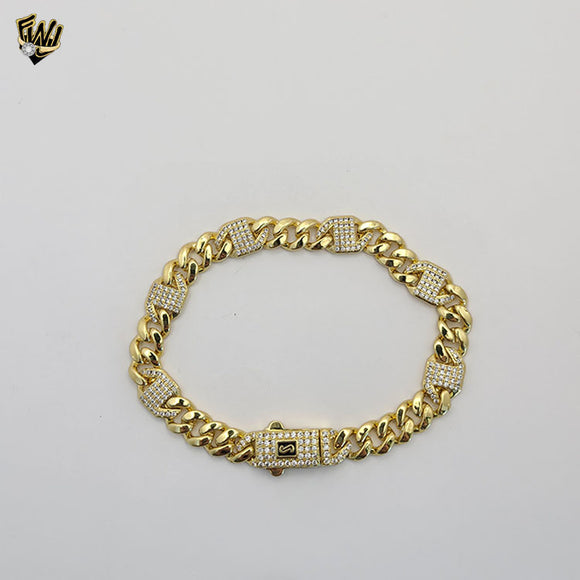 (1-0854) Gold Laminate - 8mm Curb and Zircon Link  Bracelet 8