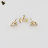 (1-6096-1) Gold Laminate -  Bow Earrings and Pendant Set - BGF