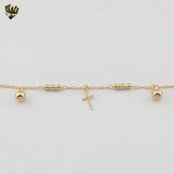 (1-0186) Gold Laminate - Clip Link Cross Anklet - 10" - BGF