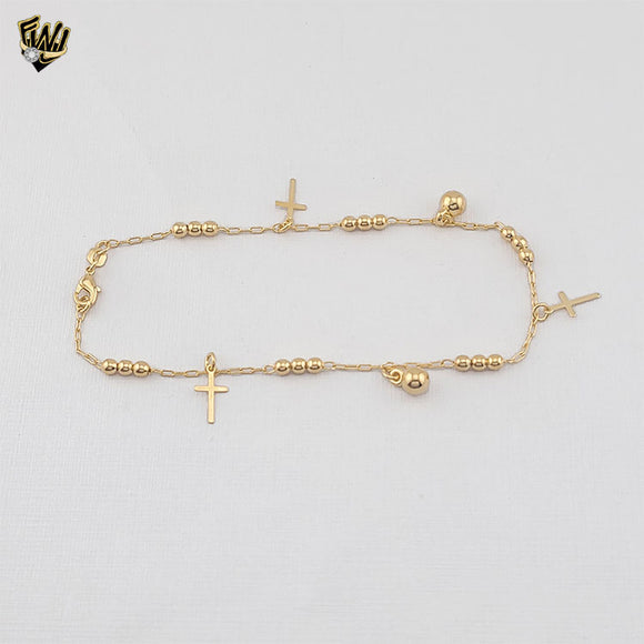 (1-0186) Gold Laminate - Clip Link Cross Anklet - 10