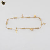 (1-0186) Gold Laminate - Clip Link Cross Anklet - 10" - BGF