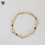 (1-0565) Laminado de Oro - Pulsera de Cuentas y Elefantes de 6mm - 7" - BGF