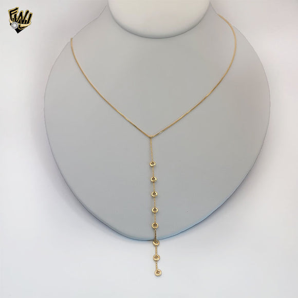 (1-6272) Gold Laminate - Tie Necklace with Circles - BGF