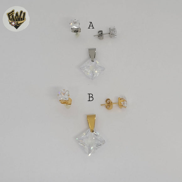 (4-9077) Stainless Steel - Zircon Stud Set.