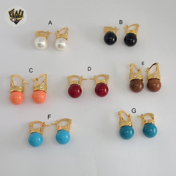 (1-1003) Laminado de Oro - Aretes de Cuentas de Colores - BGO