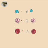 (2-3463) 925 Sterling Silver - Ball Zircon Stud Earrings.