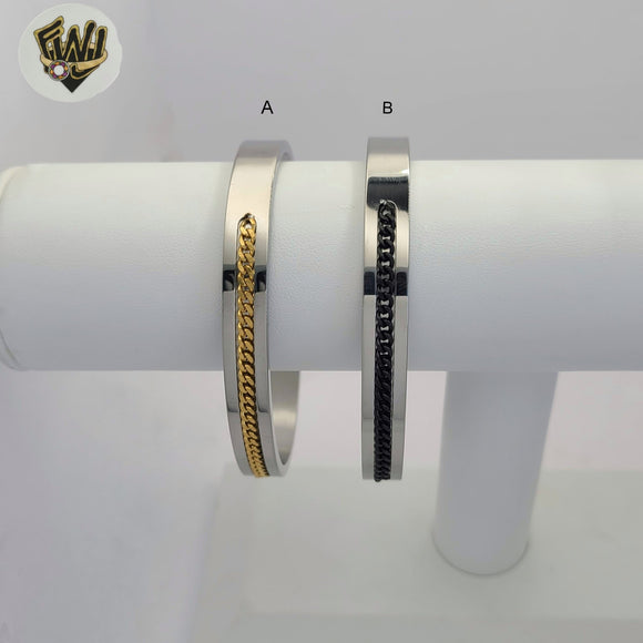 (MBRA-43) Stainless Steel - 7.5mm Curb Link Open Bangle.