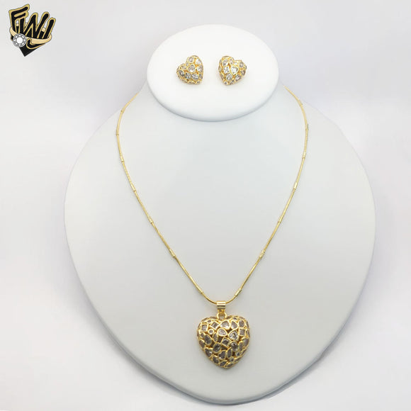 (4-7006) Stainless Steel - Multi Zircon Heart Set.